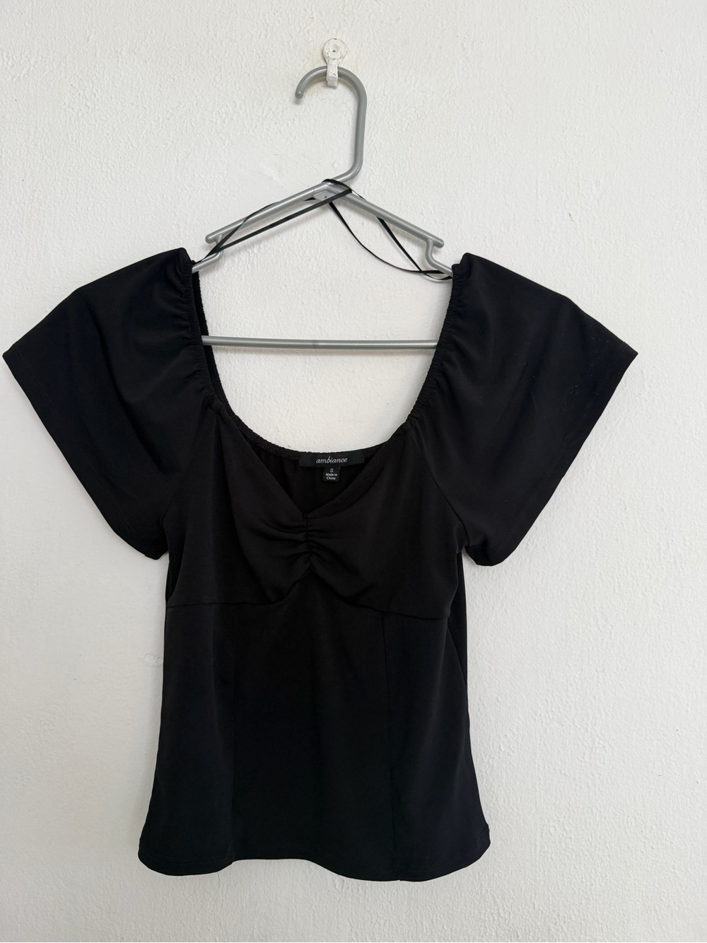 Black Ruched Scoop Neck Top